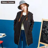 美特斯邦威毛呢外套女士中长款冬季圆领斜门襟大衣韩版2397657485