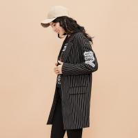 美特斯邦威西服女春秋装中长款休闲竖条纹单粒扣都市西装外套韩245554
