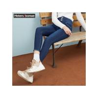 美特斯邦威2018春装新款小脚裤显瘦高腰牛仔裤女铅笔裤韩版九分604041