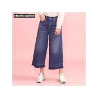 美特斯邦威牛仔裤女春装散边八分阔腿裤246842商场同款_1