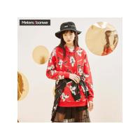 美特斯邦威卫衣女装2018春级新款迪士尼印花宽松中长款长袖连帽6035158490