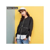 美特斯邦威chic外套女短秋装款休闲显瘦拼接棒球衫商场款734606