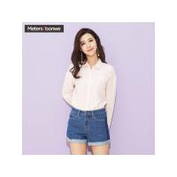 美特斯邦威衬衫女士款舒适透气亚麻甜美百搭长袖衬衣韩版603399