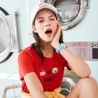 美特斯邦威chic韩风短袖T恤女简约2018夏季新款笑脸短袖衫潮流603655