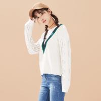美特斯邦威毛衣女秋装款V字白色针织线衫学院风甜美商场款228956_1
