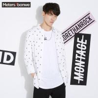 美特斯邦威长袖衬衫男士春装款满版图案印花722249专柜款