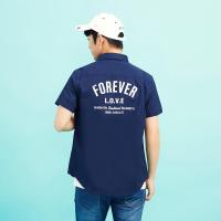 美特斯邦威衬衫男士夏装后背字母印花休闲短袖衬衣青年601196