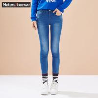 美特斯邦威女装春装女九分紧身仿针织牛仔裤246693