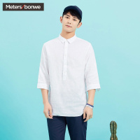 美特斯邦威衬衫男夏装亚麻半襟七分袖225230商场同款