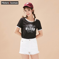 美特斯邦威短袖T恤女士夏装撞边印花恤226730商场同款