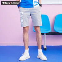 美特斯邦威休闲短裤男装2018夏季新款潮流字母印花运动针织中裤