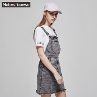 美特斯邦威背带裙女夏装磨破水洗牛仔裙254806