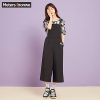 美特斯邦威阔腿裤女夏装休闲绣花背带裤248880