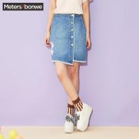 美特斯邦威牛仔半裙女士夏装斜排扣裙子258418