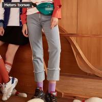 美特斯邦威2018夏季新款港味复古牛仔阔腿裤chic女潮流休闲长裤604586