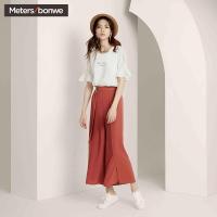 美特斯邦威休闲裤女2018夏季新款开叉长阔腿长裤商场款753603