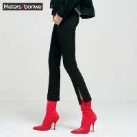 美特斯邦威休闲长裤女秋季高腰黑色显瘦学生裤子248939