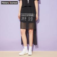 美特斯邦威半身裙女夏装前短后长雪纺裙258408