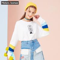 美特斯邦威卫衣女2018春装MTEE迪士尼系列拼色套头衫720846