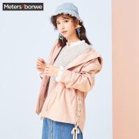 美特斯邦威夹克女2018春装休闲绑带设计水洗外套734747