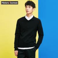 美特斯邦威毛针织衫男2018春装V领肌理感合体套头毛衫716112