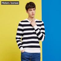美特斯邦威毛针织衫男2018春装条纹圆领长袖套头毛衣716136