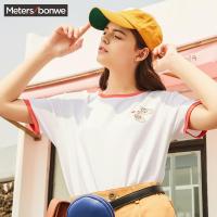 美特斯邦威短袖T恤女小清新2018夏装新款复古包边短袖衫韩版学生603795