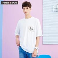 美特斯邦威短袖T恤男2018夏季新款米奇印花宽松五分袖T恤商场款706401