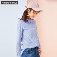 美特斯邦威衬衫女士2018春休闲领口系结长袖衬衫722587