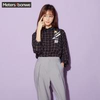 美特斯邦威衬衫女式夏装趣味七分袖衬衫225723
