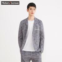 美特斯邦威西服男士夏装印花休闲西装236294