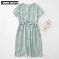 美特斯邦威连衣裙女2018夏装新款中长款灯笼袖梭织连衣裙商场款241453