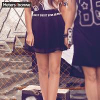 美特斯邦威伞裙女夏女韩版摇滚拼接字母学院伞裙258282