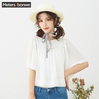 美特斯邦威2018夏新款短袖衬衫女小清新可爱上衣chic宽松雪纺衫603681