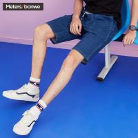 美特斯邦威牛仔短裤男2018夏季新款休闲舒适韩版潮抽绳牛仔中裤602765