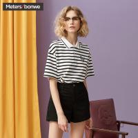 美特斯邦威短袖T恤女经典条纹Polo衫半袖上衣学生2018夏装新款603749
