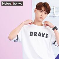 美特斯邦威短袖T恤男装2018夏季新款运动宽松潮流五分袖印花T恤661463