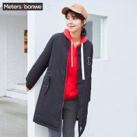 美特斯邦威羽绒服女士中长款字母绣章棒球服外套韩版百搭学生603138