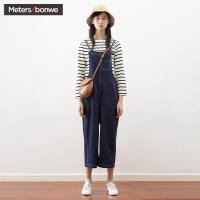 美特斯邦威背带裤女2018春装新款简约文艺背带宽松牛仔裤商场款242700