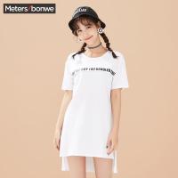 美特斯邦威连衣裙女士夏装字母印花开叉纯棉中裙603249