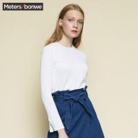 美特斯邦威针织衫女2018春装新款纯色圆领修身长袖衫商场款716637