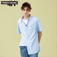 美特斯邦威旗下4M短袖衬衫2018夏季新款男基础休闲牛津纺纯棉舒适610309