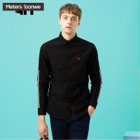 美特斯邦威旗下4M男休闲长袖衬衫2018春新款男织带袖拼接长袖衬衫610210