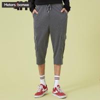 美特斯邦威旗下4M休闲短裤男夏季男宽松舒适七分松紧系带休闲裤611307