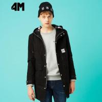 美特斯邦威旗下4M夹克男2018春季新品男长款连帽印花上衣棉质外套