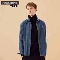 美特斯邦威旗下4M长袖衬衫男秋冬休闲百搭寸衫牛仔衬衣都市610054