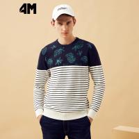 美特斯邦威旗下4M毛衣男士春秋装圆领套头针织衫时尚条纹百搭线衣