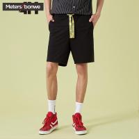 美特斯邦威旗下4M休闲男2018夏季新款纯色宽松针织字母系带短裤611304