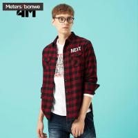 美特斯邦威旗下4M男潮流格纹字母印花2018春装新款休闲打底衬衫610240