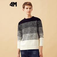 美特斯邦威旗下4M毛衣男秋冬文艺复古条纹套头毛衫学生